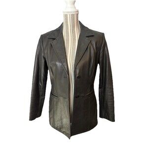 Nordstrom women Black Leather Jacket Sz 6 Petite Classiques Entier Buttery Soft